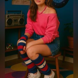 Vintage 90s Hunt Club Multi Stripe Acylic Knit Leg Warmers Women NWT Retro Y2K